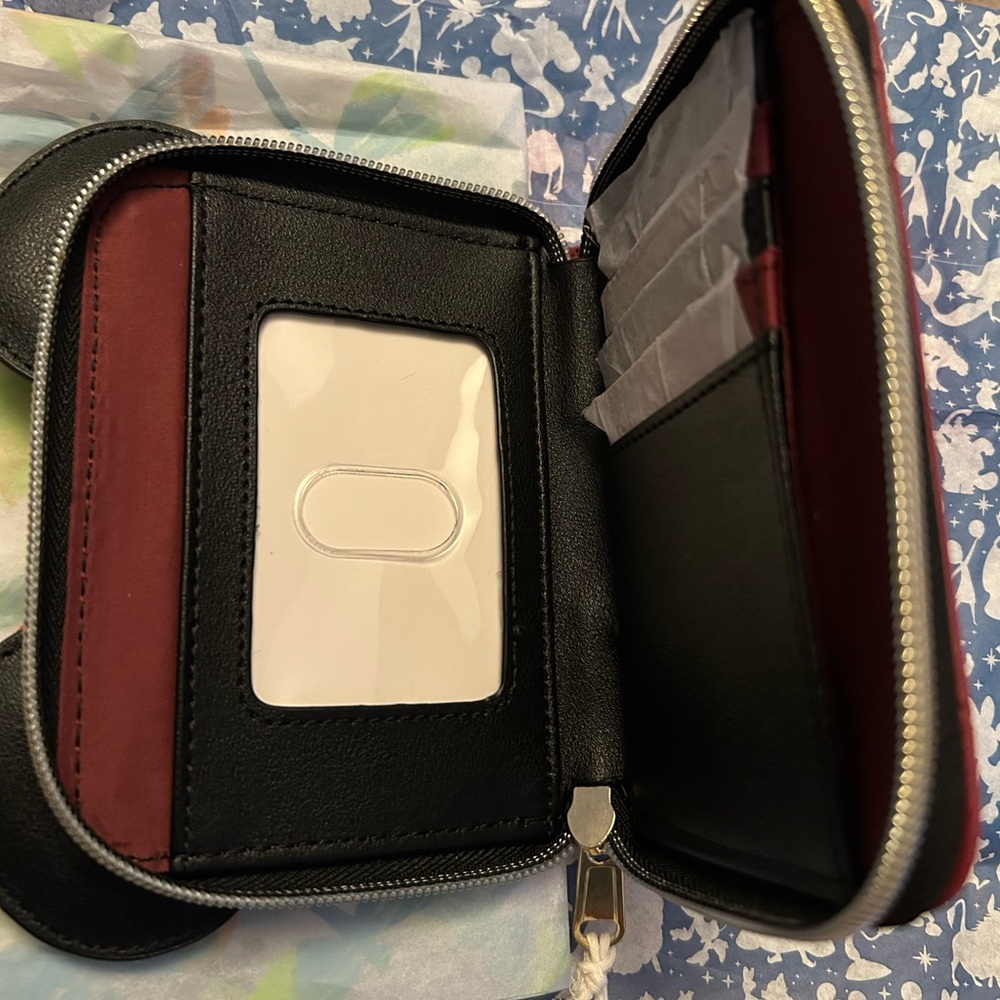 Disney Loungefly Minnie Mouse Burgundy Velvet Bow Mini Zip Wallet - Picture 9 of 10